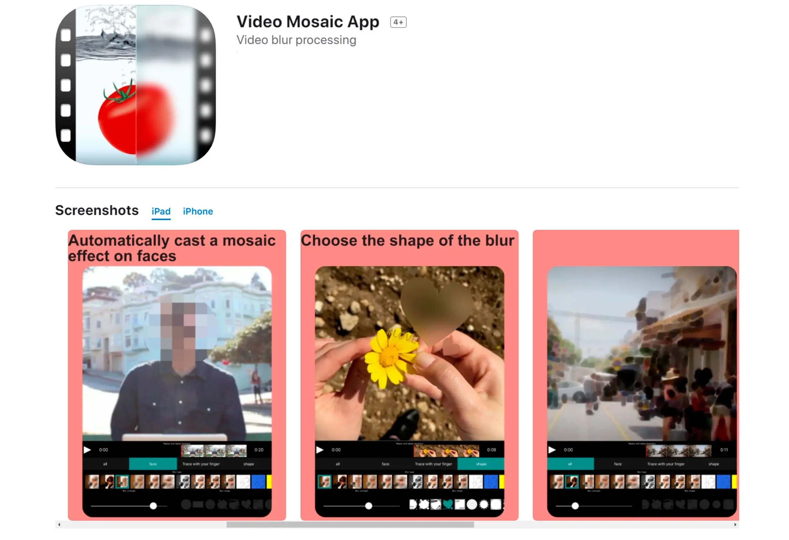 Video Mosaic Apps til iOS-telefoner til at sløre ansigter i video..