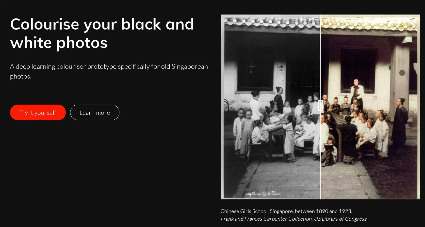Farvelægning af sort/hvide fotos i colourise.sg..