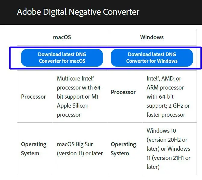 Hent Adobe DNG Converter..