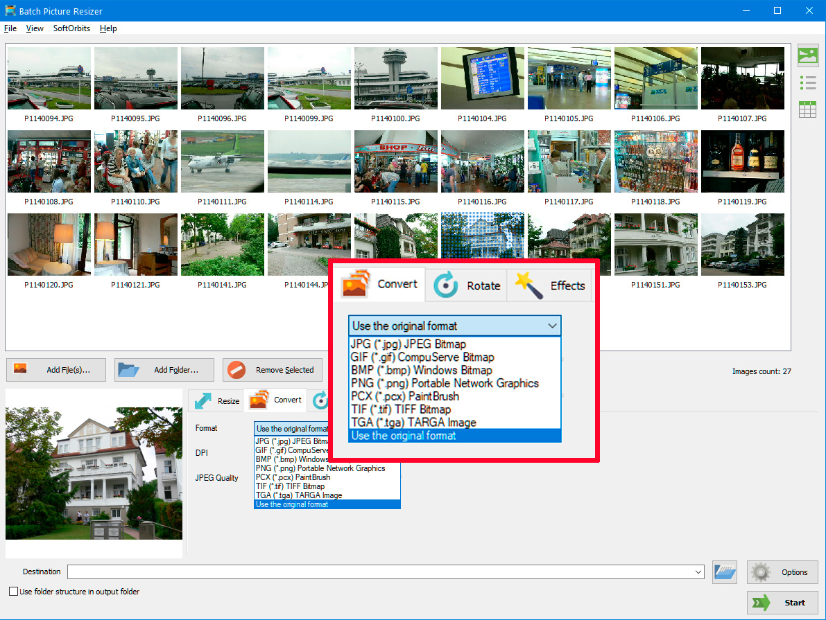 Vælg et outputformat.