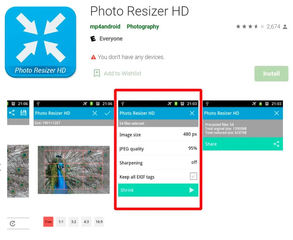 Billede Resizer i KB HD Android app..