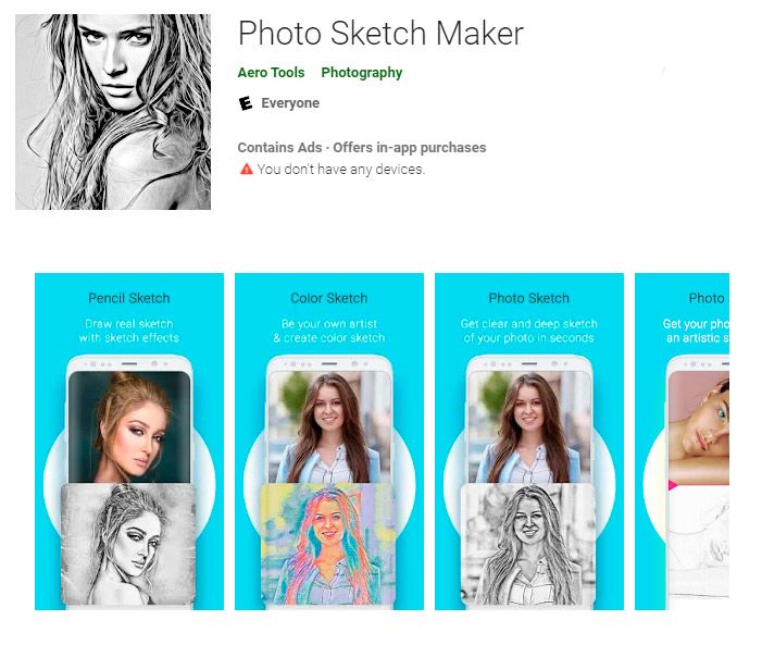 Foto skitse maker app til at konvertere foto til stregtegning..