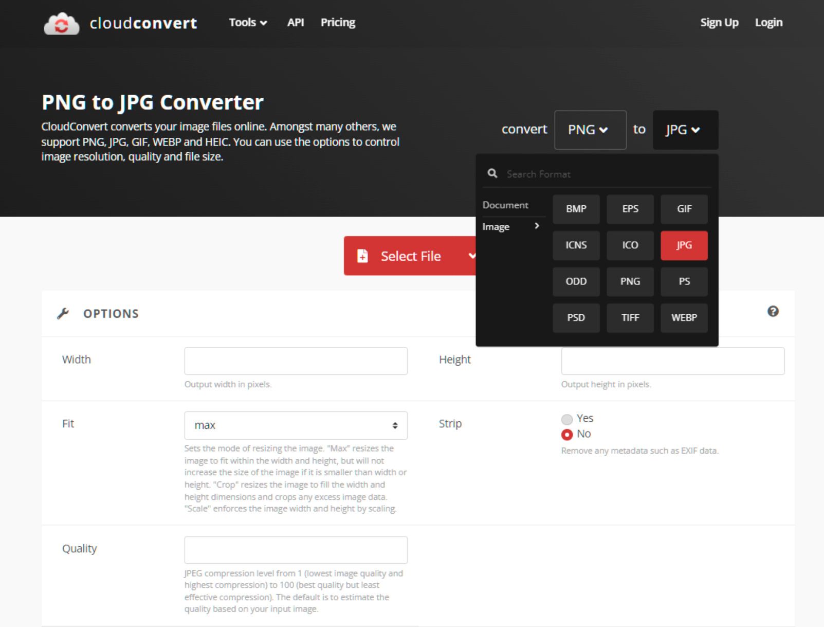 Konvertere PNG til JPG online..