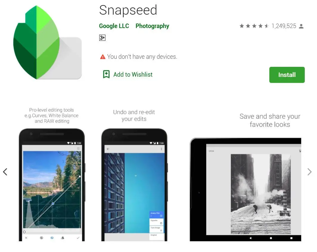 Snapseed-appen på Google Play..