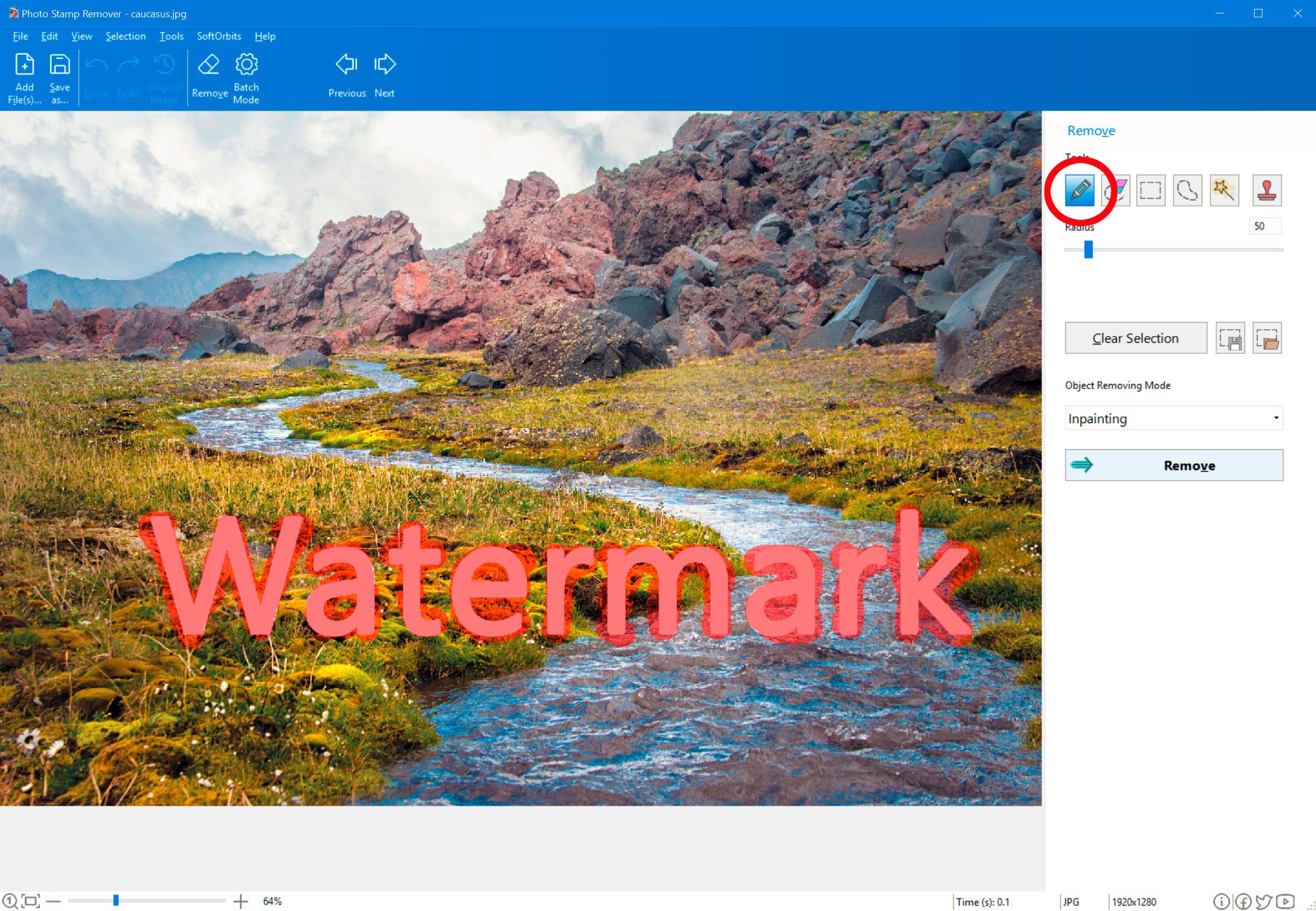 Markør-værktøj til fjernelse af iStock Photo Watermark..