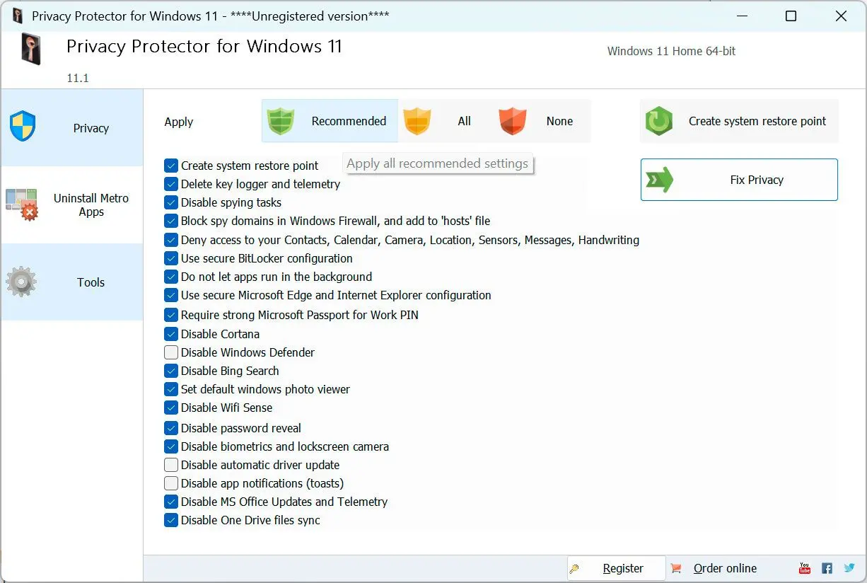 Privacy Protector for Windows 11 Skærmbillede.