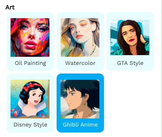 Vælg en Ghibli-forudindstilling.