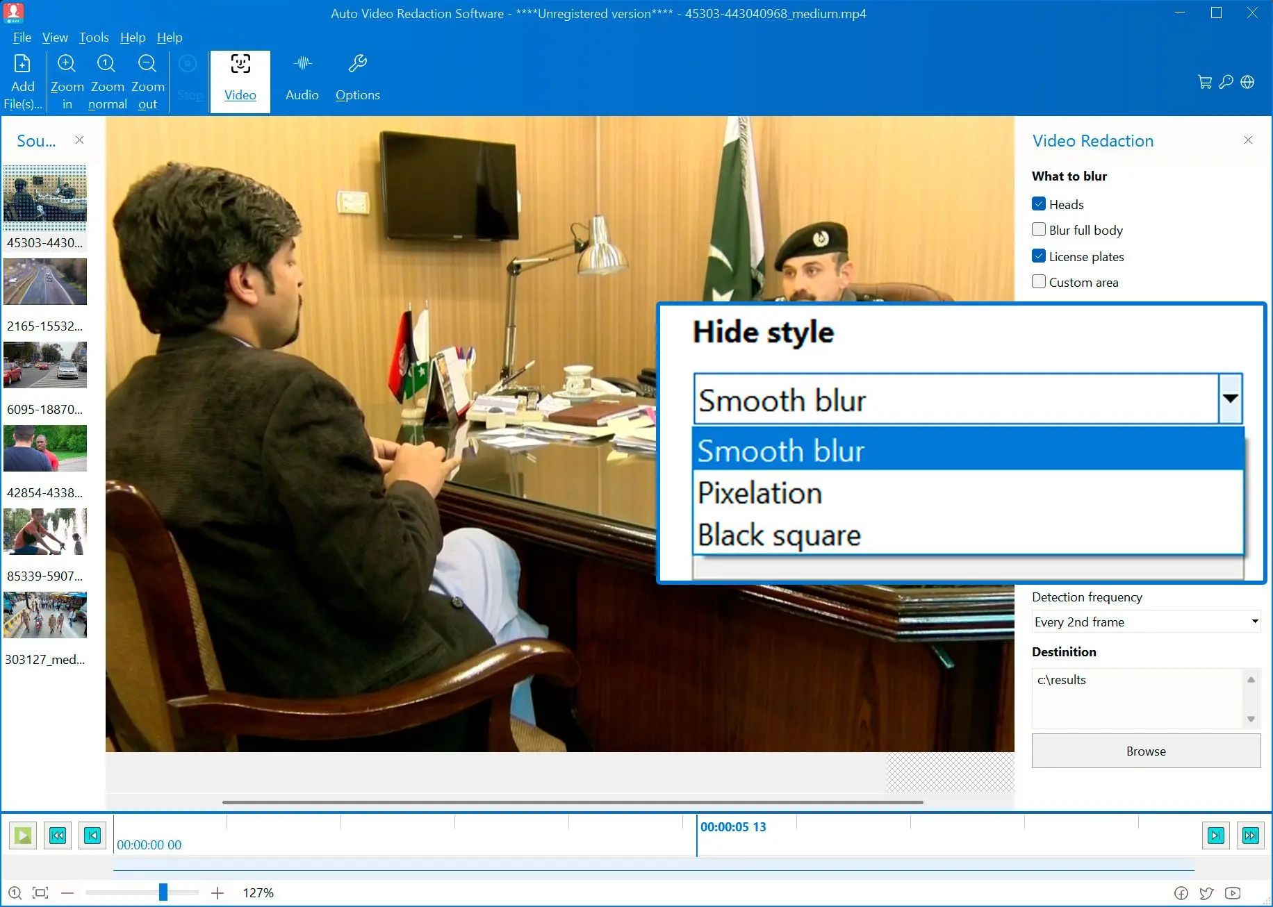 Vælg en sløringsstil.
