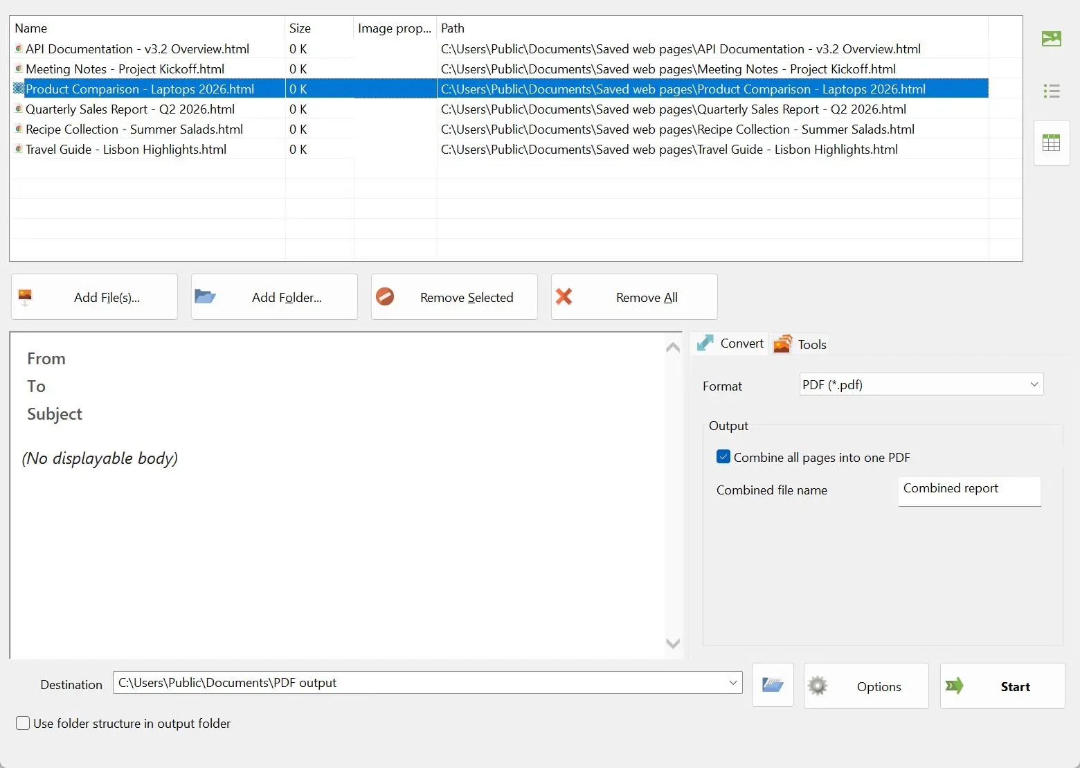 Batch HTML to PDF Converter Skærmbillede.