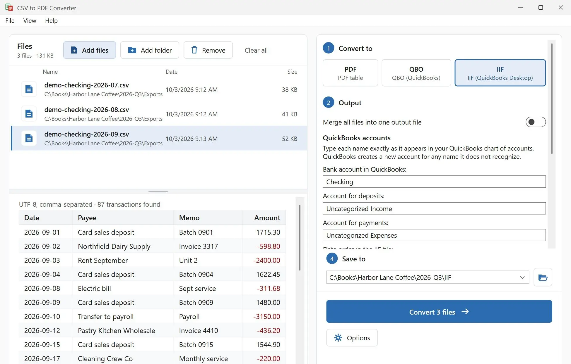 CSV to PDF Converter Skærmbillede.