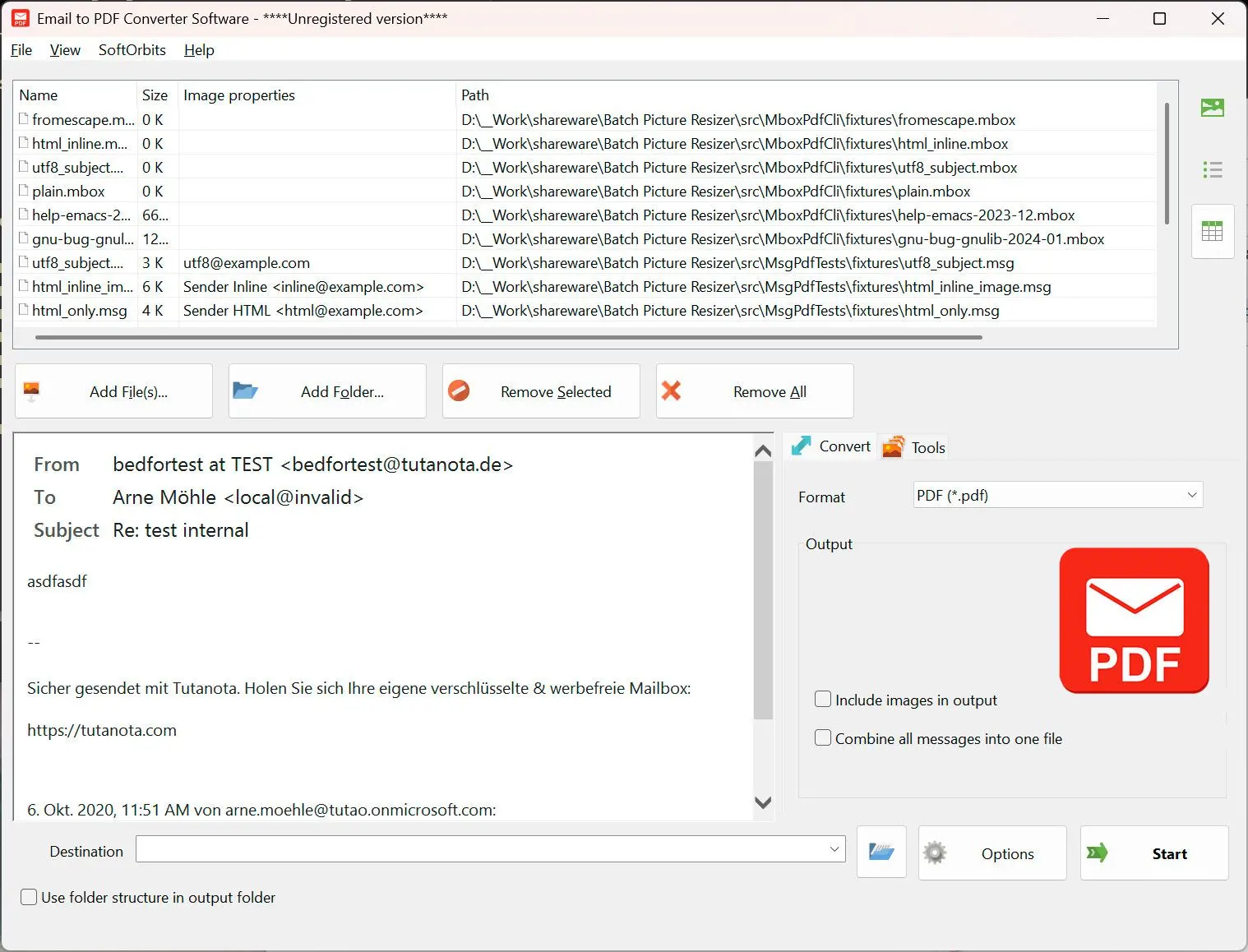 Email to PDF Converter Software Skærmbillede.