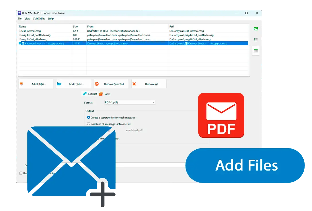 Tilføj dine e-mailfiler.