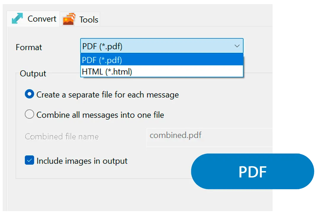 Vælg PDF-output.