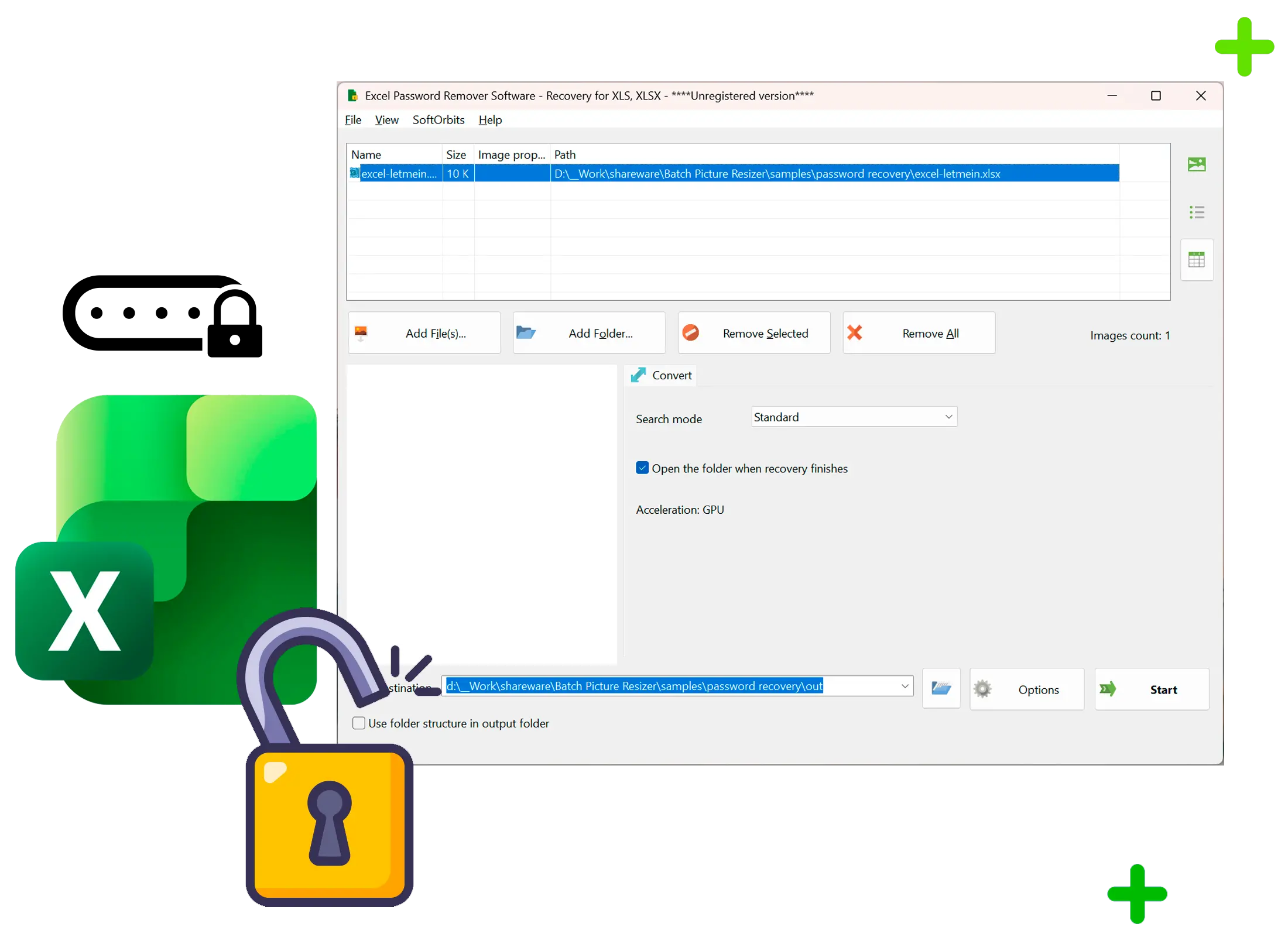 Excel Password Recovery Skærmbillede.