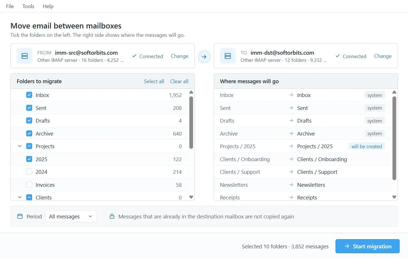 IMAP to IMAP Email Migration Tool Skærmbillede.