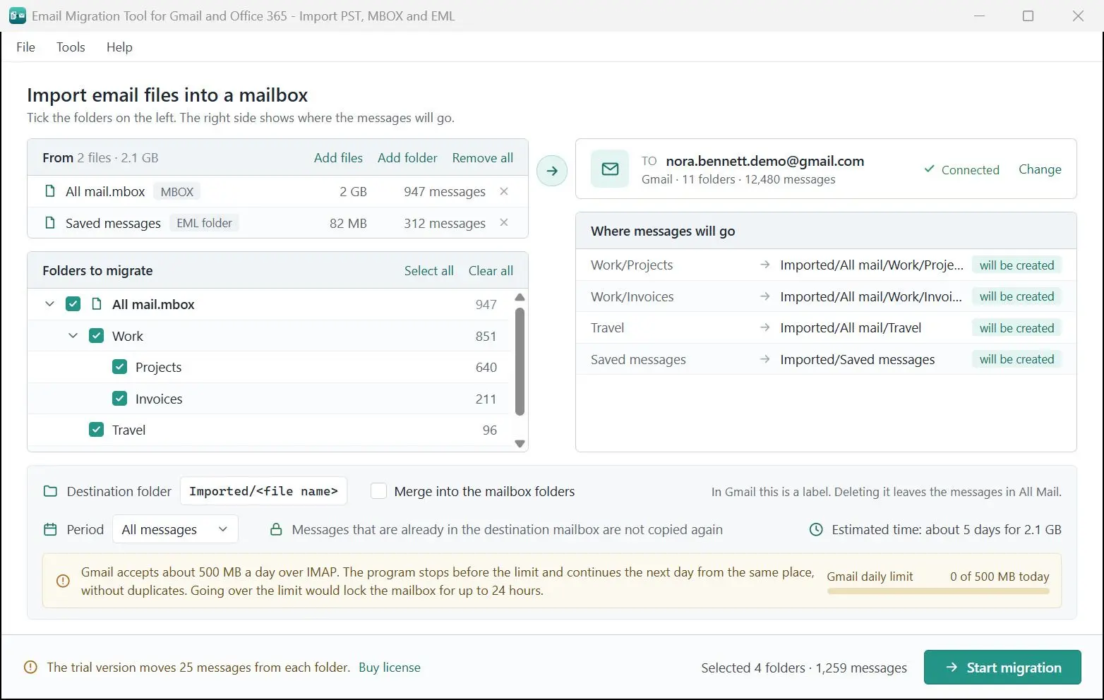 Email Migration Tool for Gmail and Office 365 - Import PST, MBOX and EML Skærmbillede.