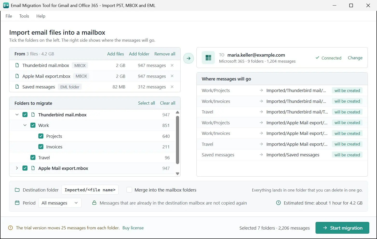 Email Migration Tool for Gmail and Office 365 - Import PST, MBOX and EML Skærmbillede.