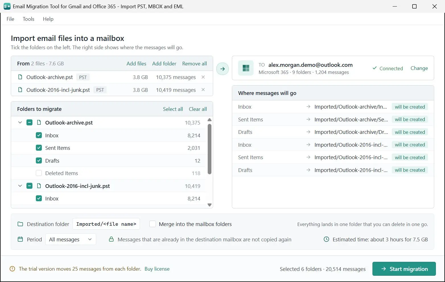 Email Migration Tool for Gmail and Office 365 - Import PST, MBOX and EML Skærmbillede.