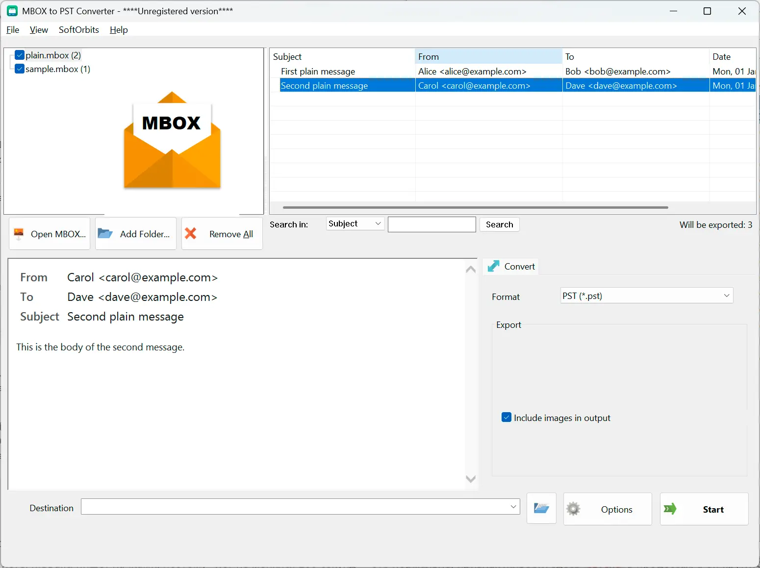 MBOX to PST Converter Software for Outlook Skærmbillede.