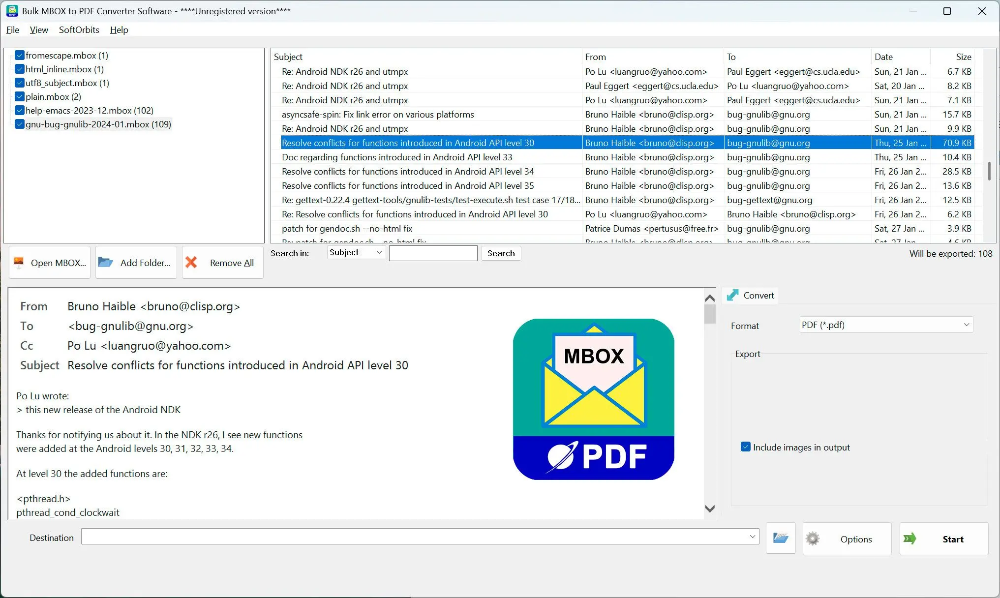 MBOX to PDF Converter Software Skærmbillede.