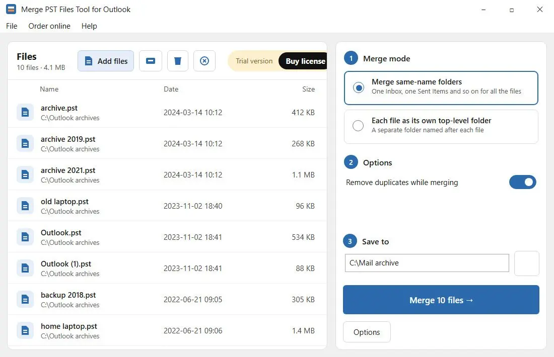 Merge PST Files Tool for Outlook Skærmbillede.