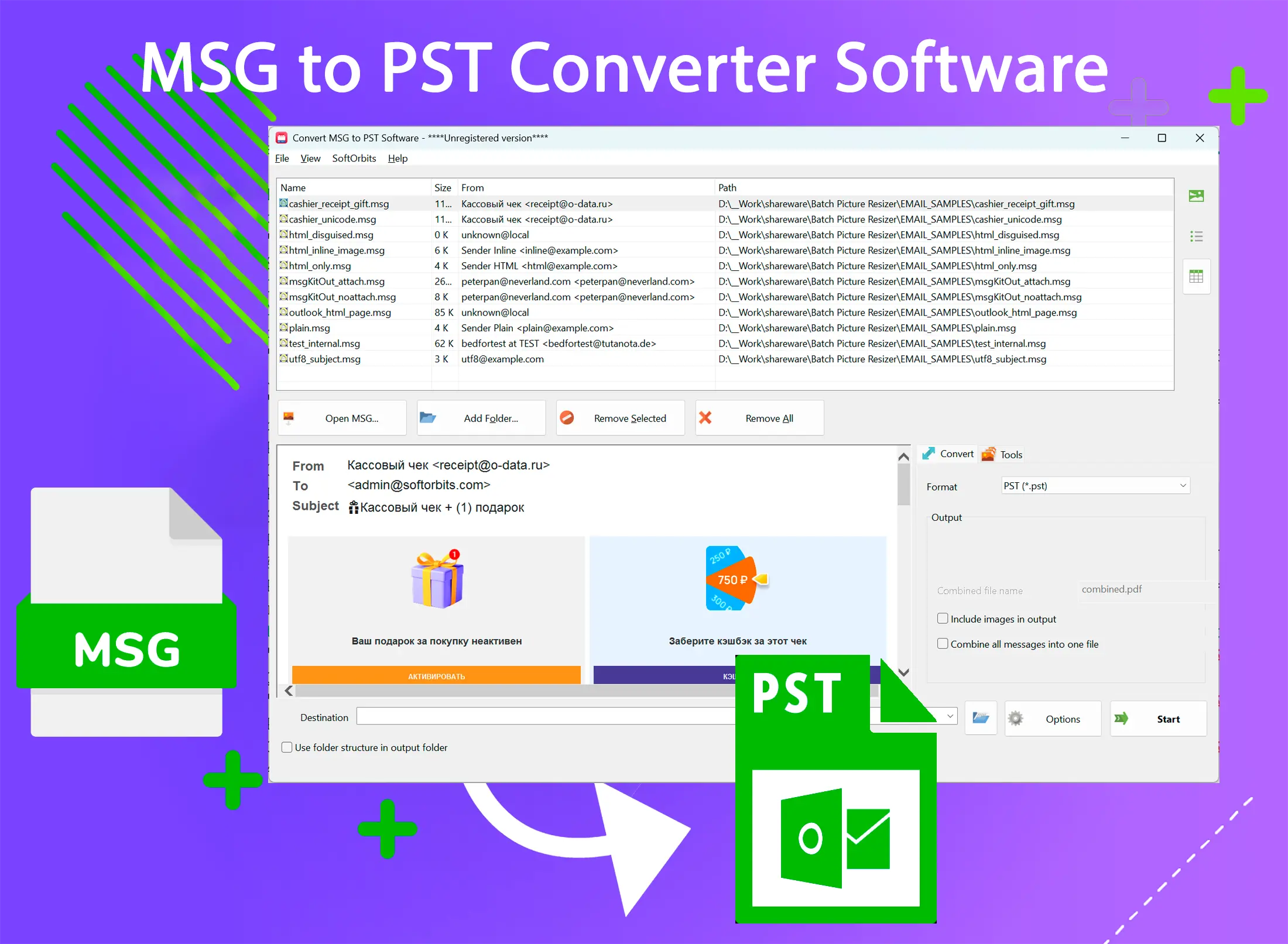 MSG to PST Converter Software Skærmbillede.