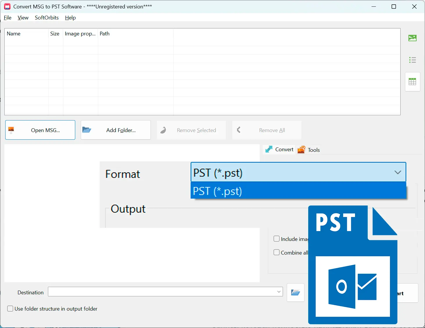Vælg PST-output.