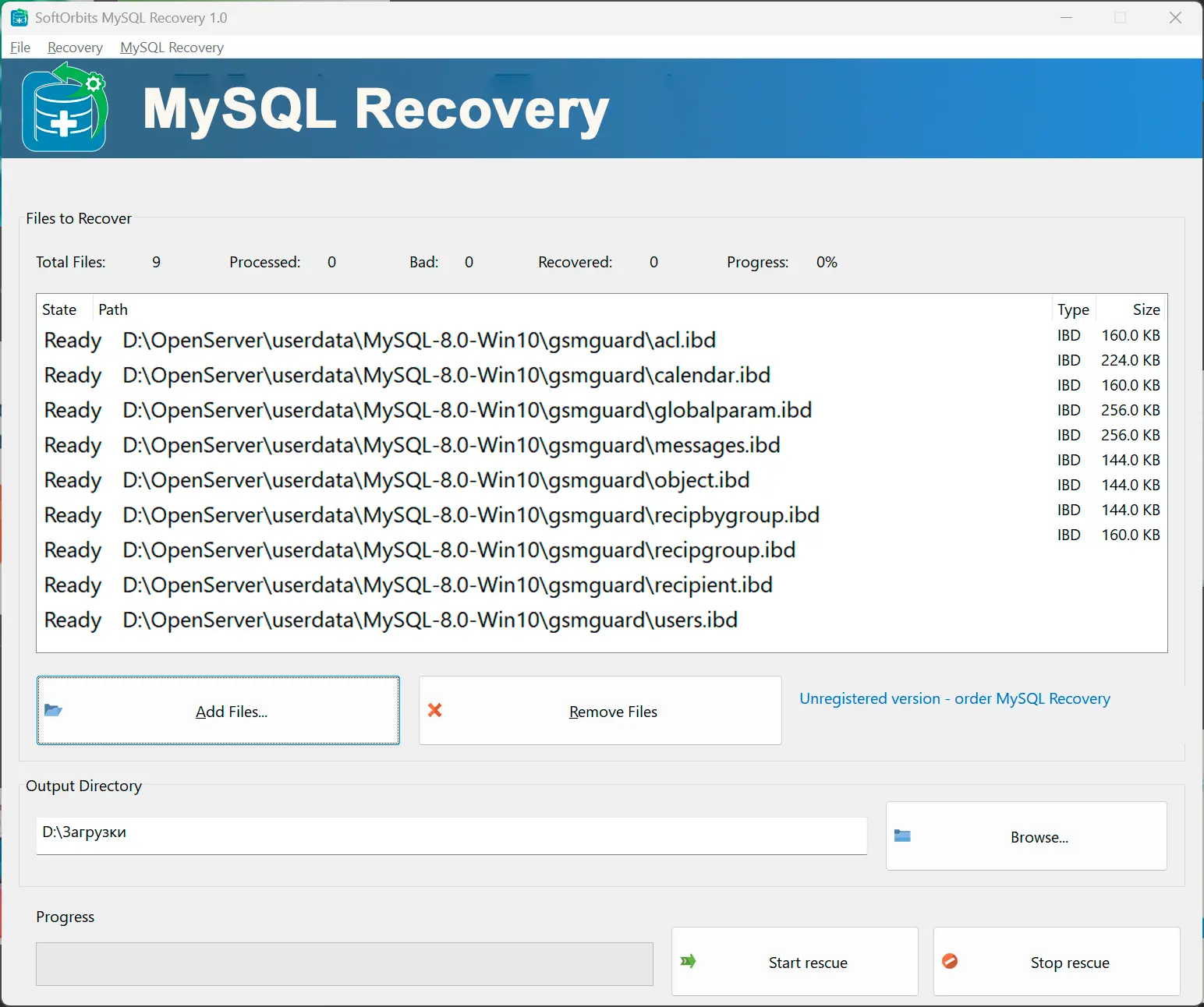 Tilføj Databasefiler.
