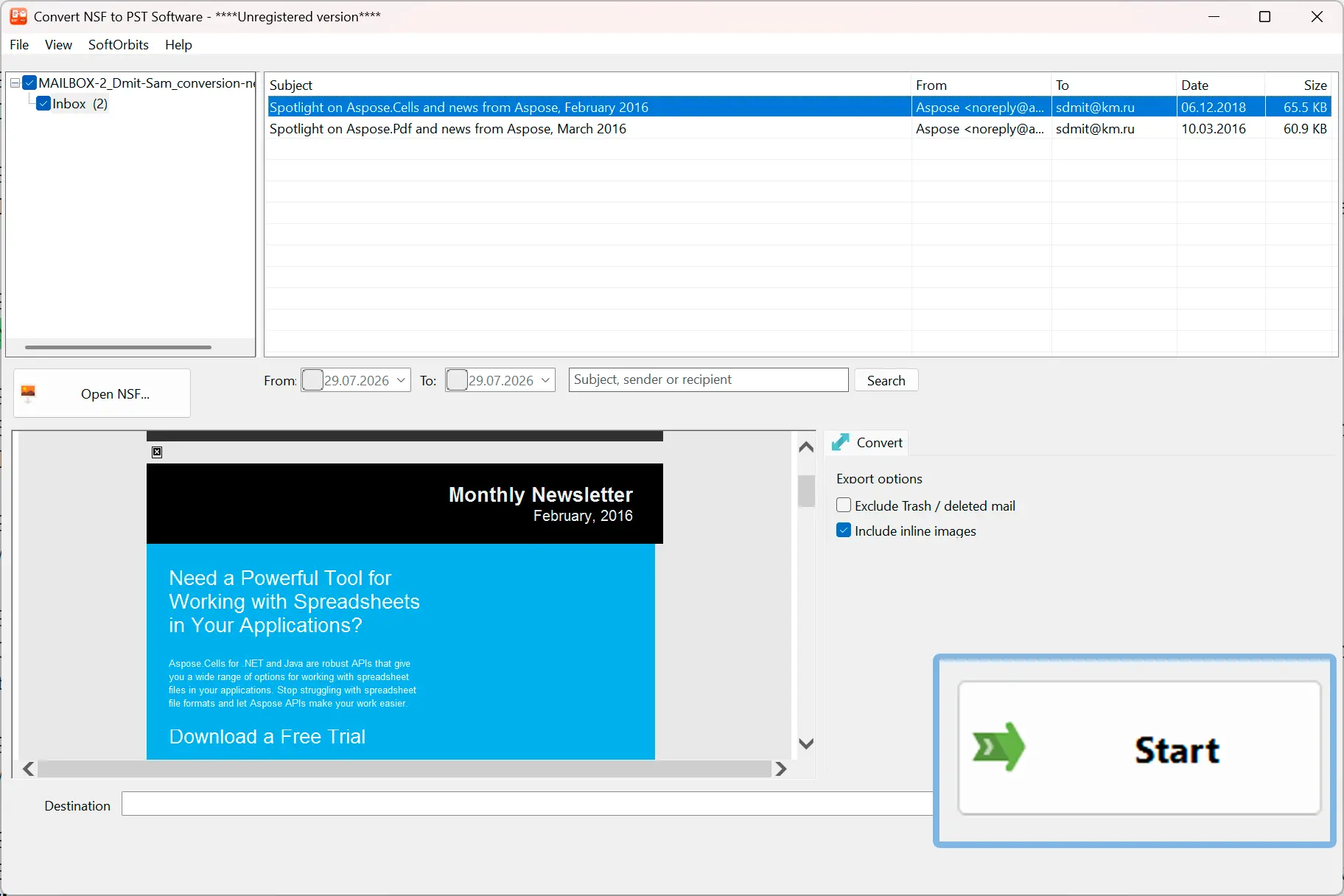 Skriv PST filen og åbn den i Outlook.