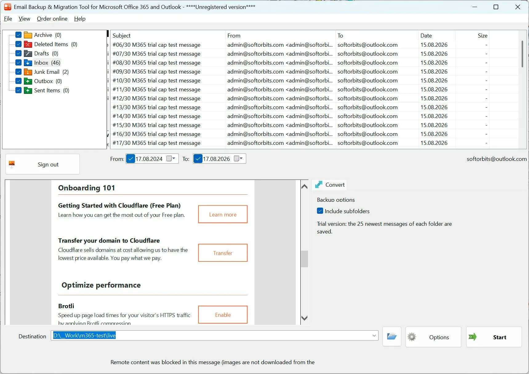 Email Backup & Migration Tool for Microsoft Office 365 and Outlook Skærmbillede.