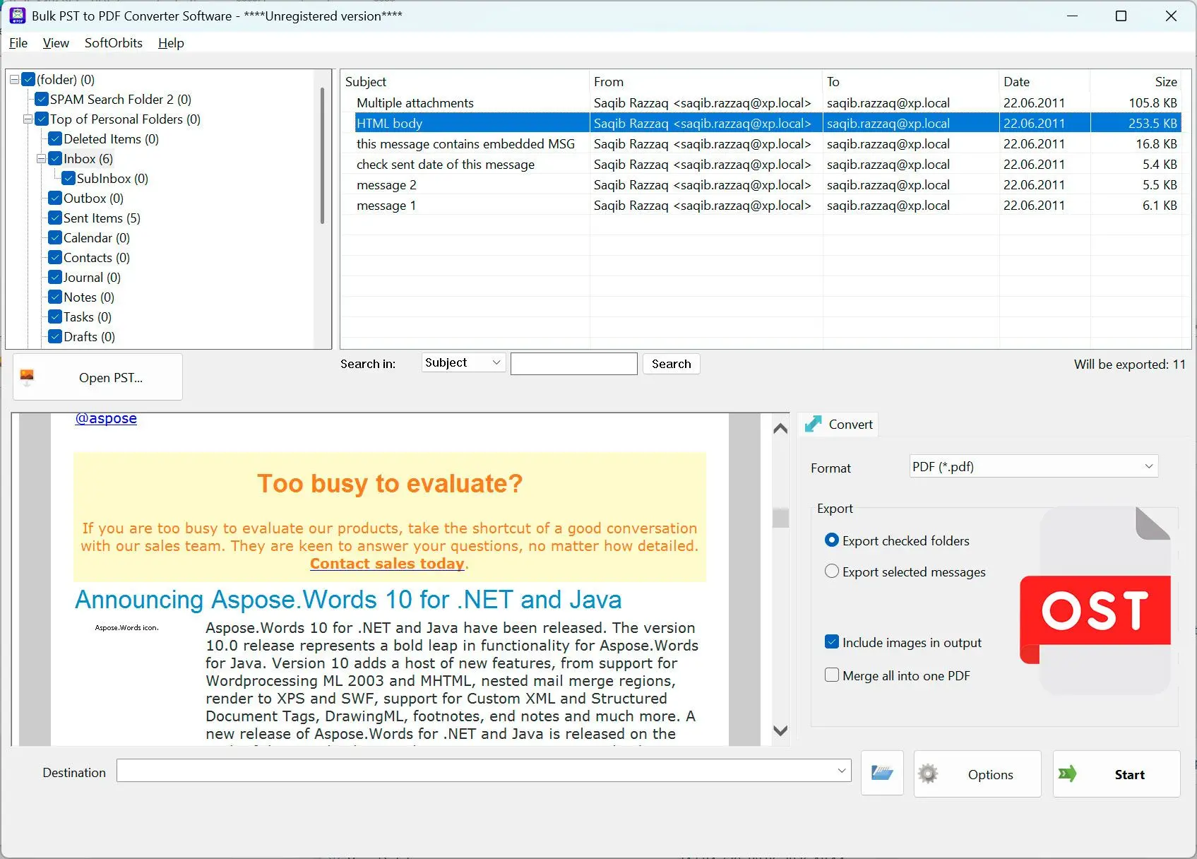 PST to PDF Converter Software Skærmbillede.