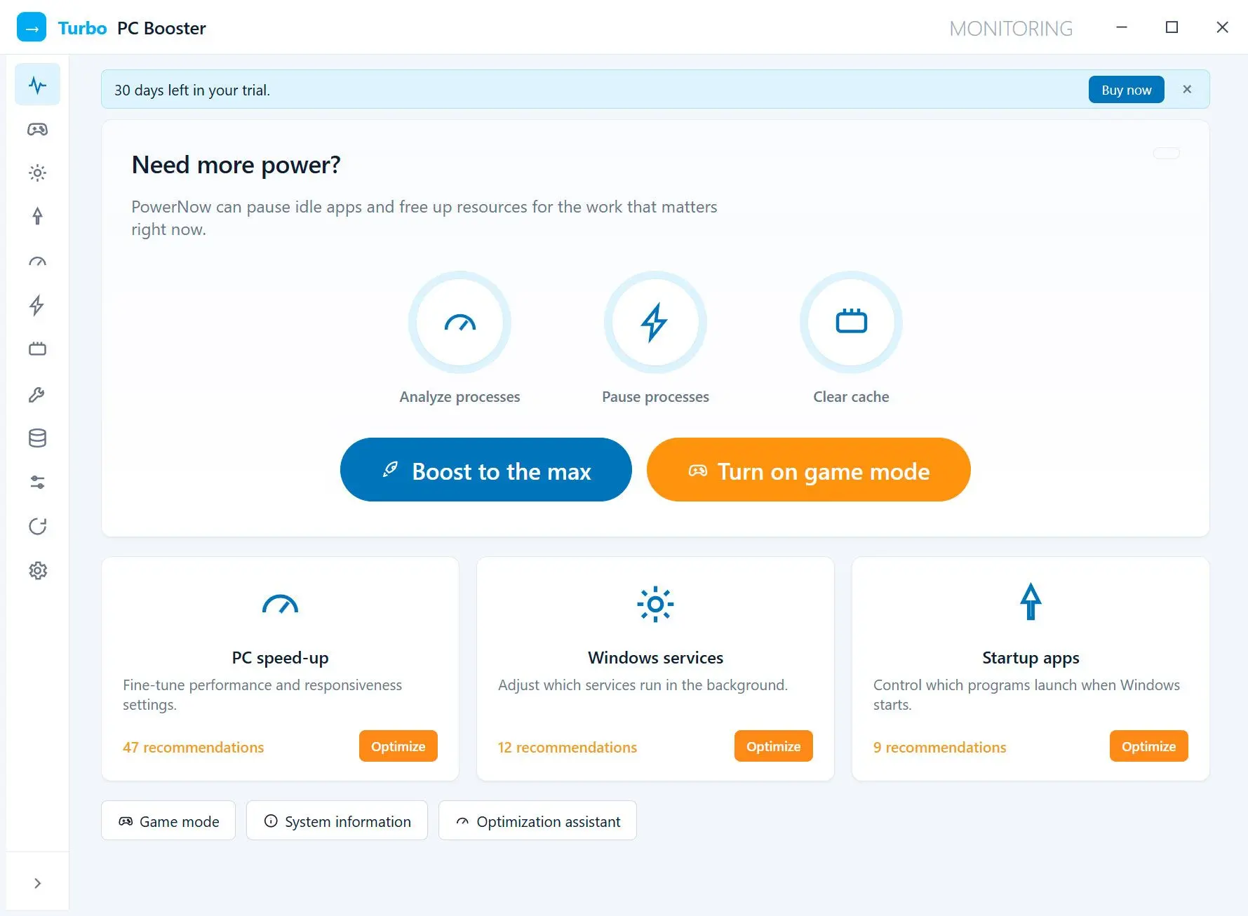 Turbo PC Optimizer Skærmbillede.