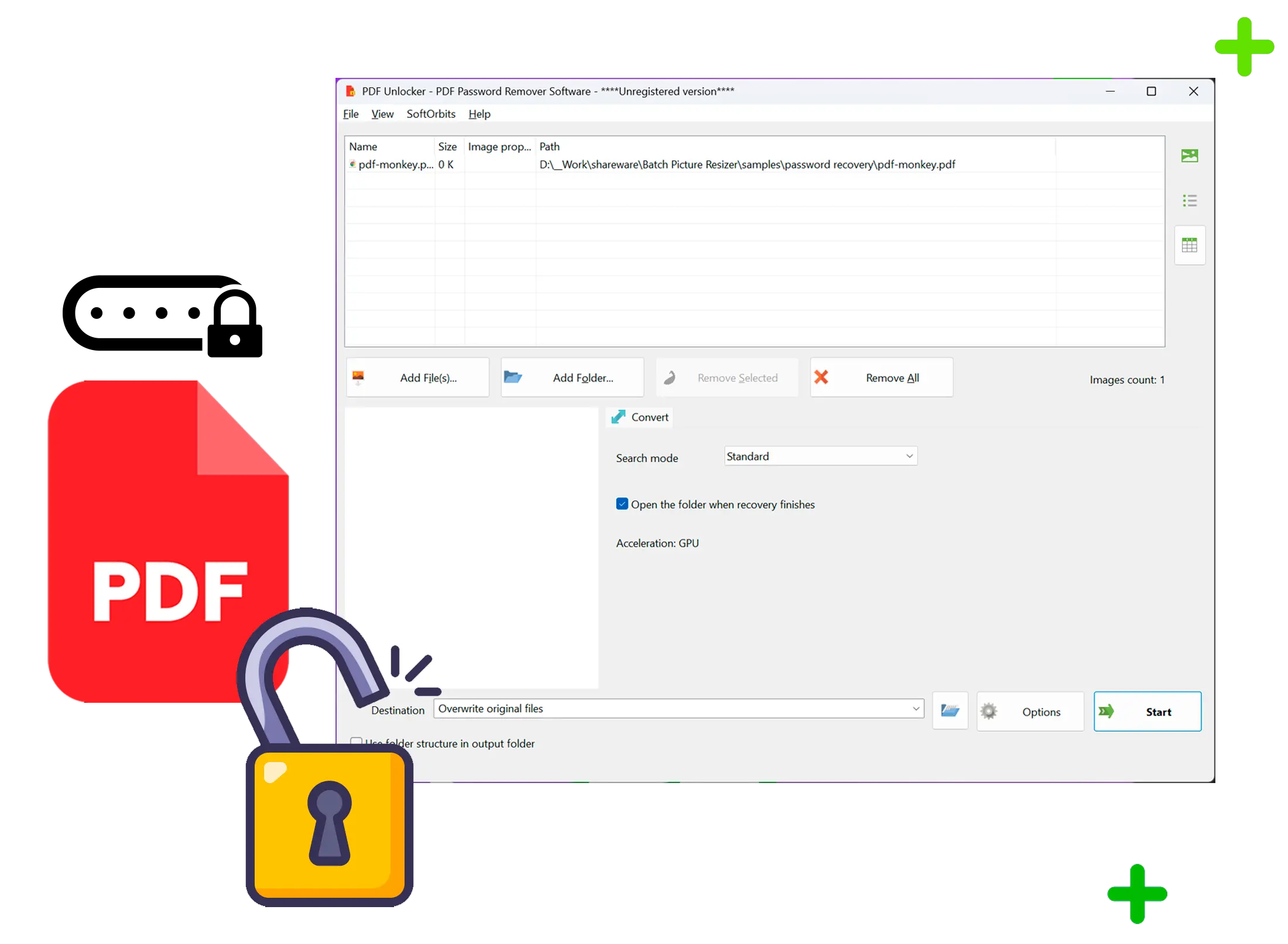 PDF Password Recovery Skærmbillede.