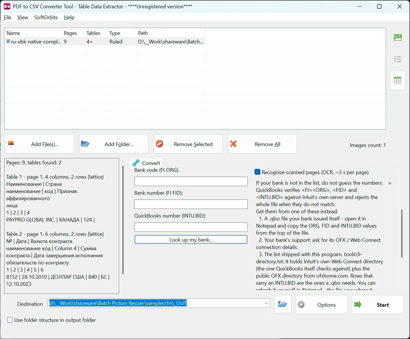 PDF to CSV Converter Skærmbillede.