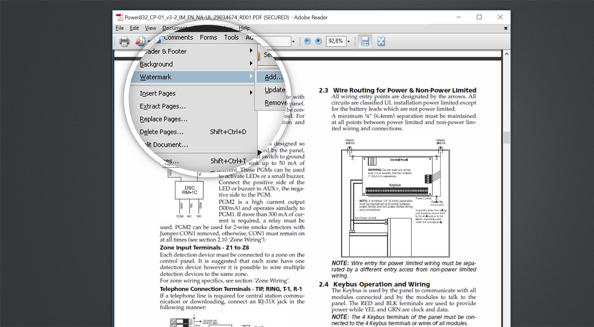 Fjerne vandmærke fra PDF ved hjælp af Adobe Acrobat Reader.