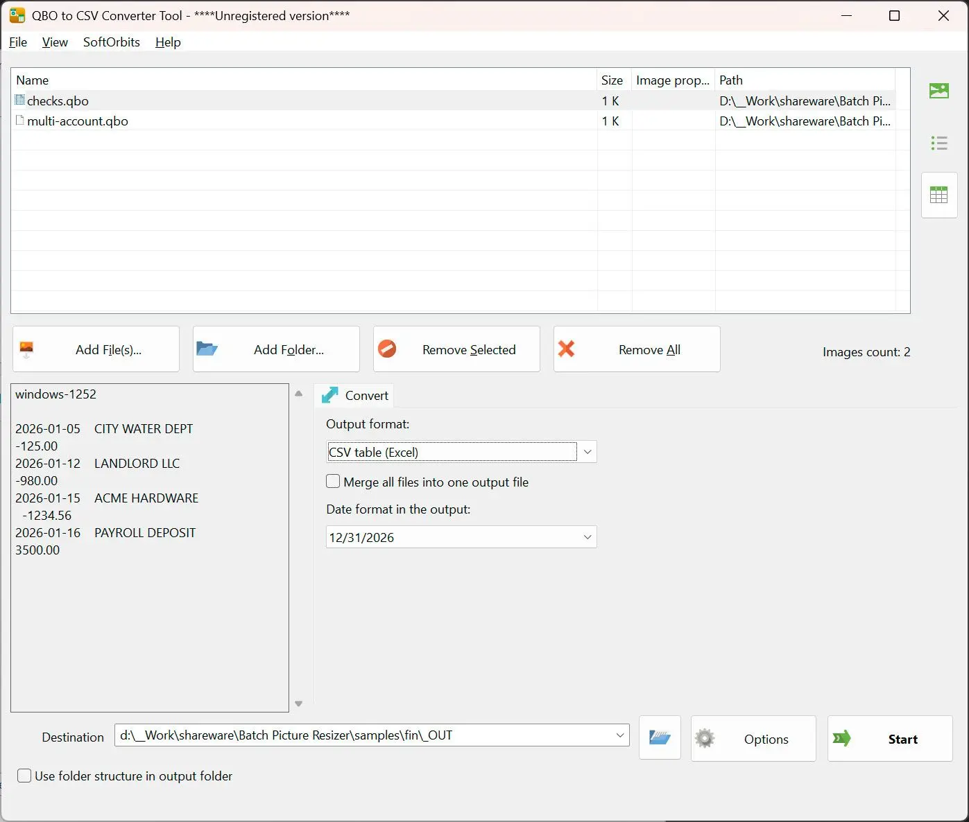 QBO to PDF Converter Skærmbillede.