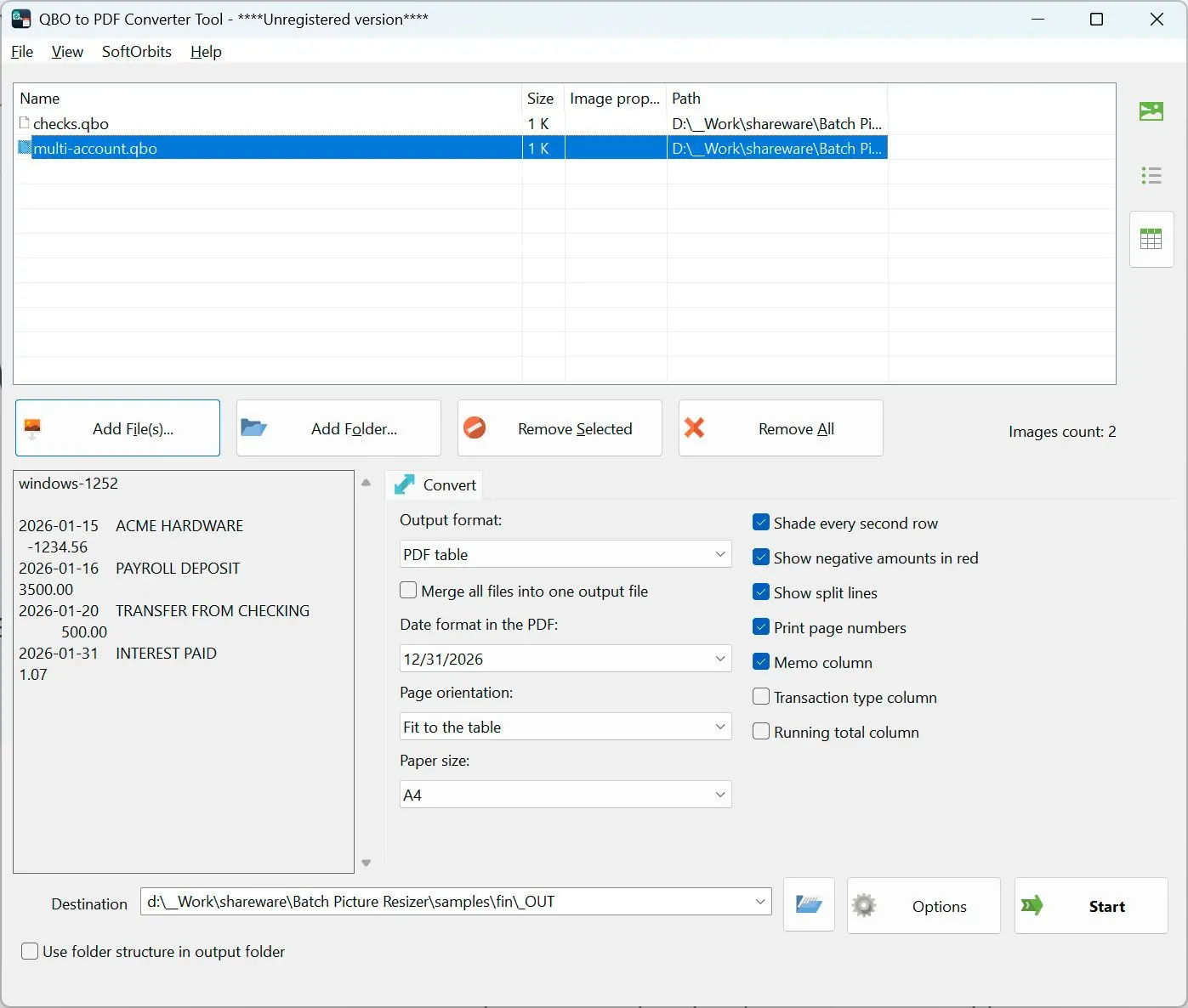 QBO to PDF Converter Skærmbillede.