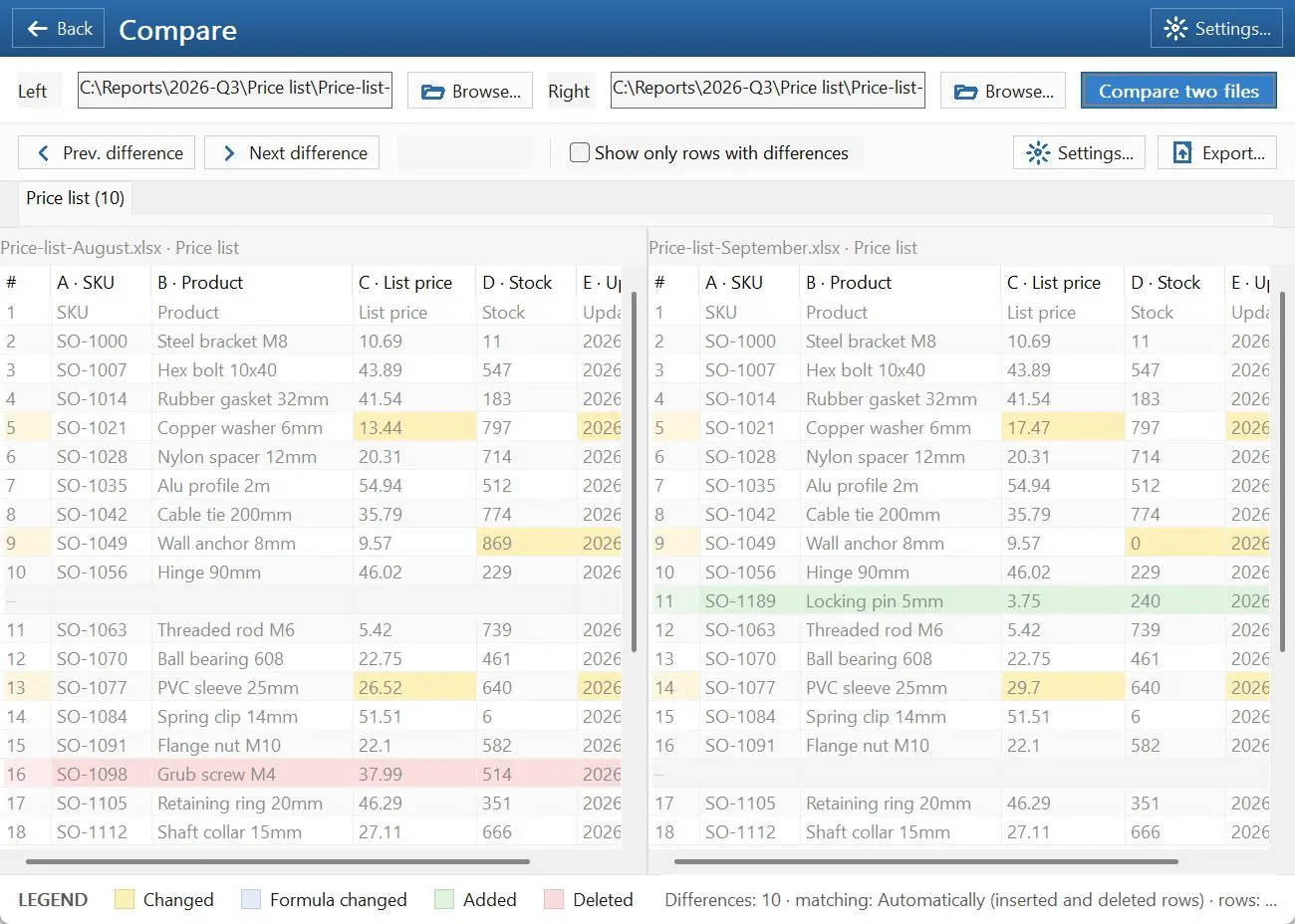 Spreadsheet Compare & Merge Tool for Excel - Combine Excel Files into One Skærmbillede.
