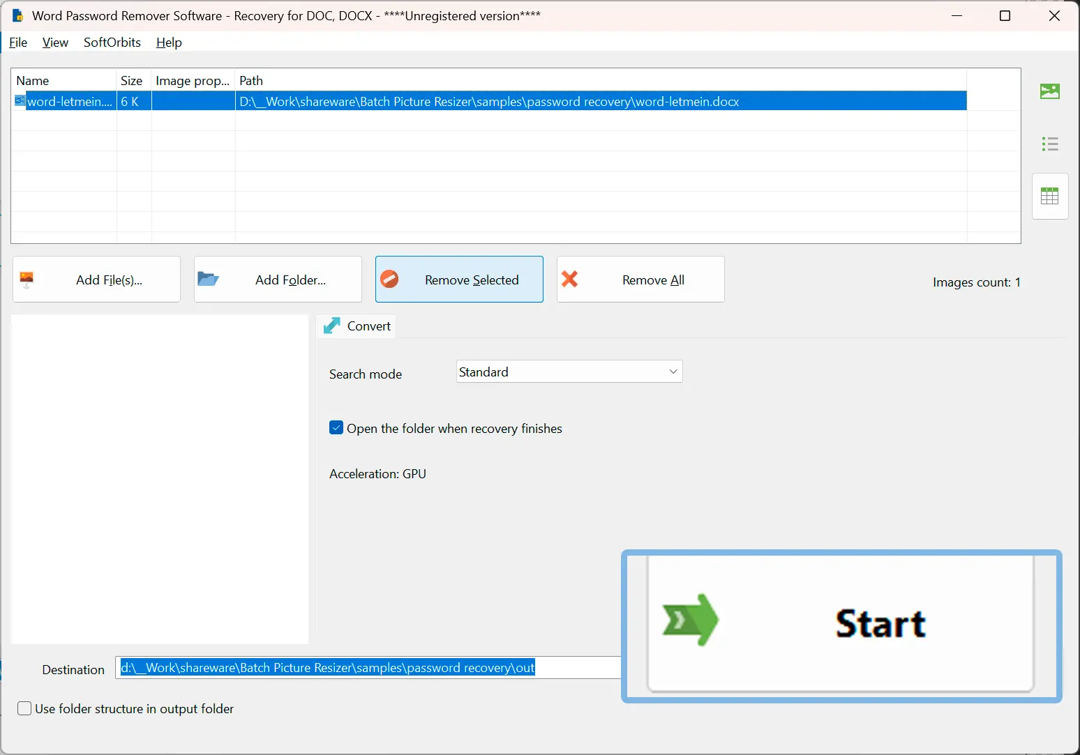 Tryk på Start.