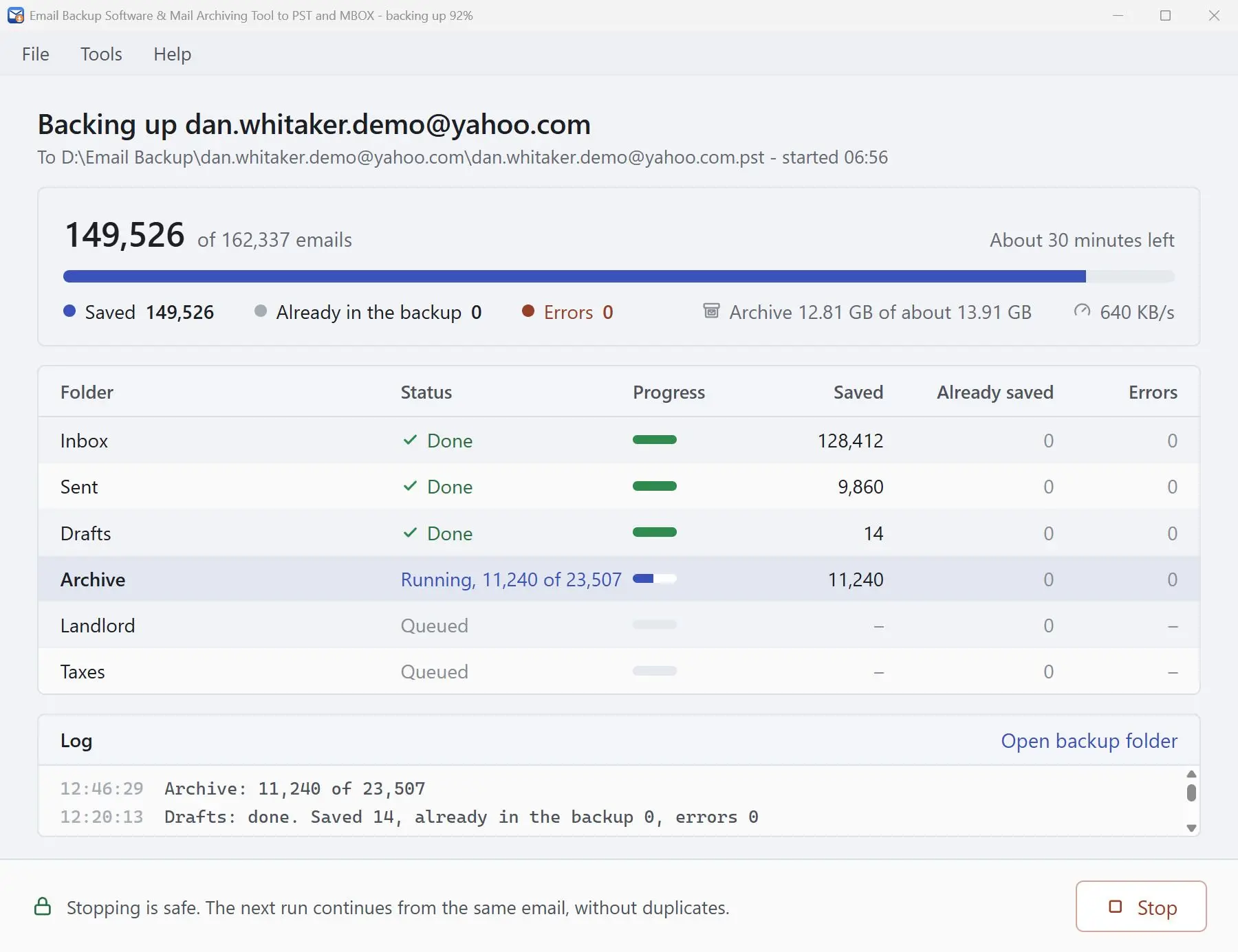Email Backup Software & Mail Archiving Tool to PST and MBOX Skærmbillede.
