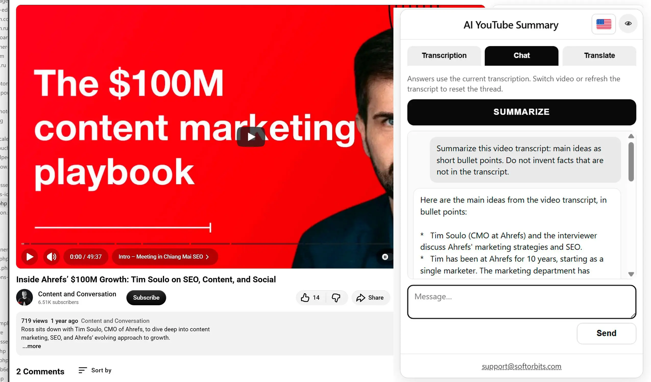 Opsummér video med AI eller stil spørgsmål.