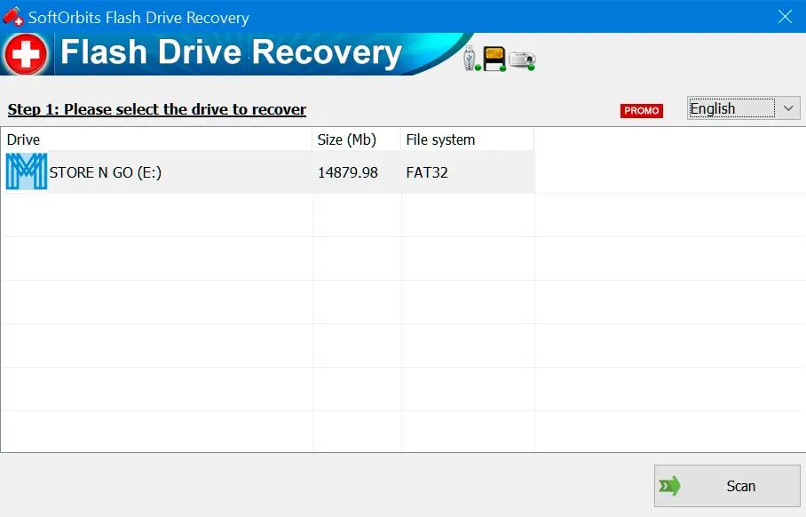 SoftOrbits Flash Drive Recovery Skærmbillede.